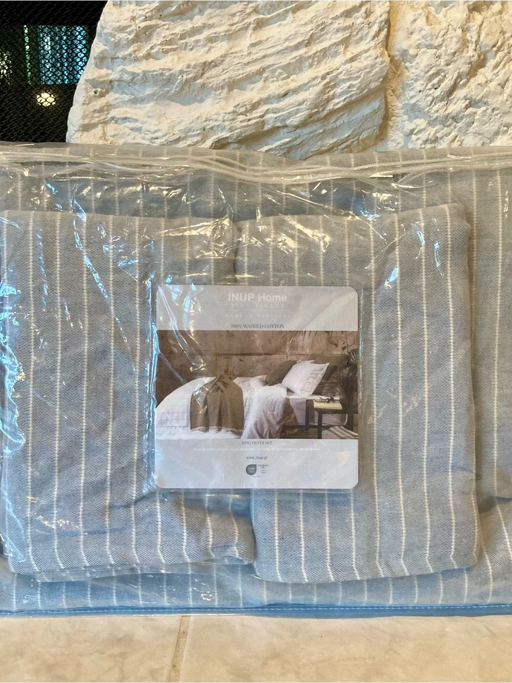 NWT INUP Home Gray Stripe Cotton Duvet Set - King